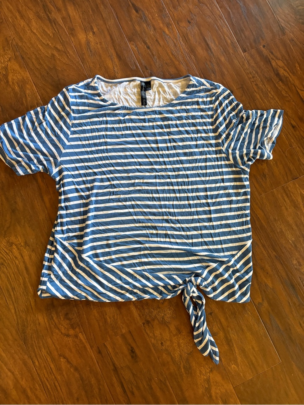 Allie & Rob Blue and White Striped Tie-Front Short Sleeve Top